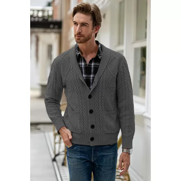 JMIERR Men's Casual Long Sleeve Shawl Collar Buttons Down Cable Knit Cardigan Sweater with Pockets