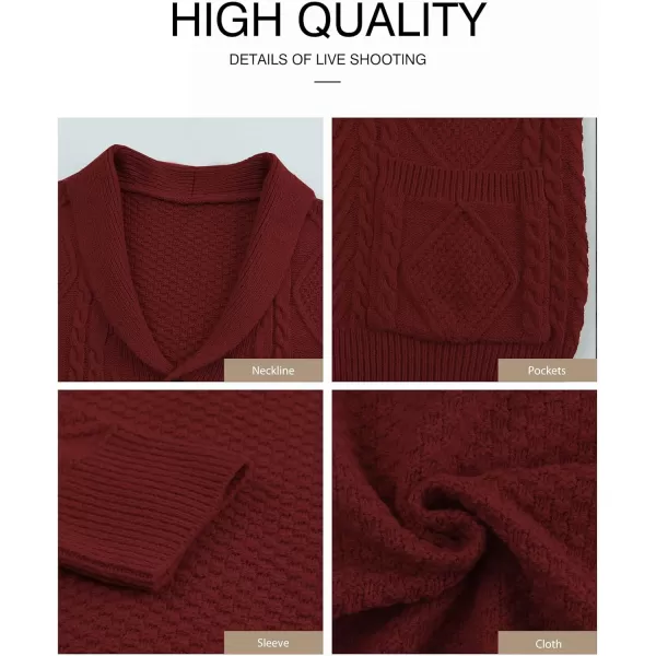 JMIERR Men's Casual Long Sleeve Shawl Collar Buttons Down Cable Knit Cardigan Sweater with Pockets