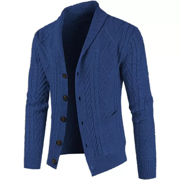 JMIERR Men's Casual Long Sleeve Shawl Collar Buttons Down Cable Knit Cardigan Sweater with Pockets