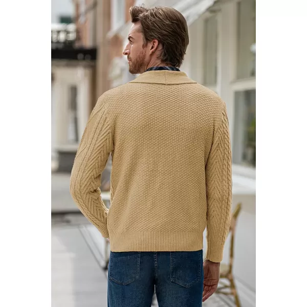 JMIERR Men's Casual Long Sleeve Shawl Collar Buttons Down Cable Knit Cardigan Sweater with Pockets
