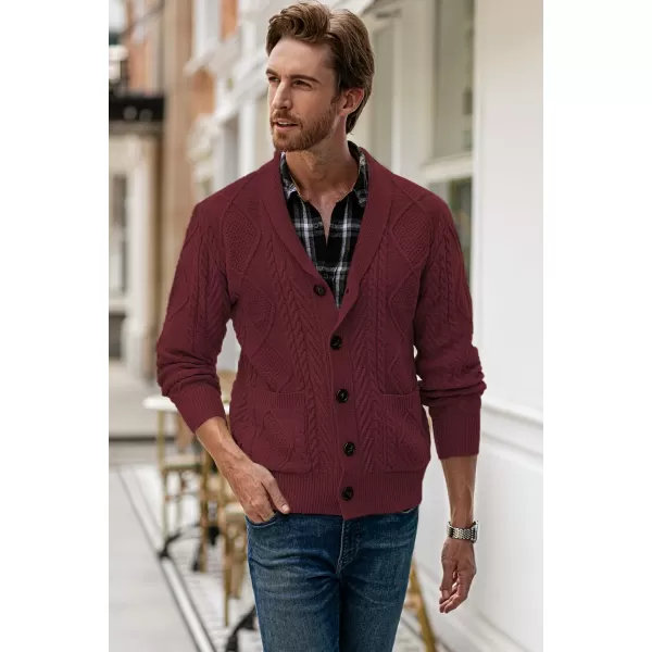 JMIERR Men's Casual Long Sleeve Shawl Collar Buttons Down Cable Knit Cardigan Sweater with Pockets
