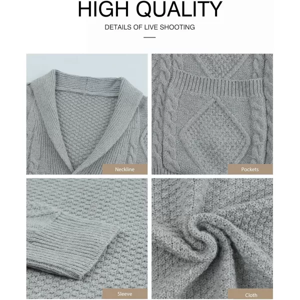 JMIERR Men's Casual Long Sleeve Shawl Collar Buttons Down Cable Knit Cardigan Sweater with Pockets