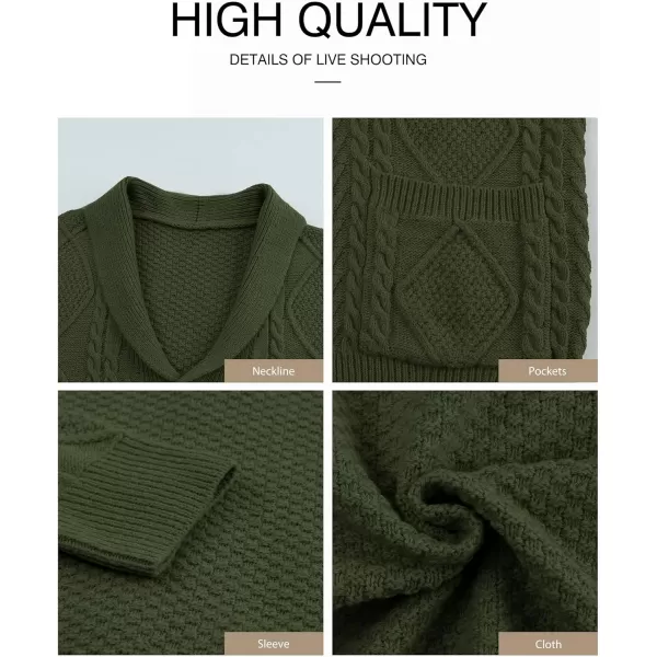 JMIERR Men's Casual Long Sleeve Shawl Collar Buttons Down Cable Knit Cardigan Sweater with Pockets