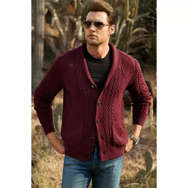 JMIERR Men's Casual Long Sleeve Shawl Collar Buttons Down Cable Knit Cardigan Sweater with Pockets