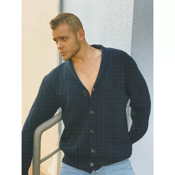 JMIERR Men's Casual Long Sleeve Shawl Collar Buttons Down Cable Knit Cardigan Sweater with Pockets