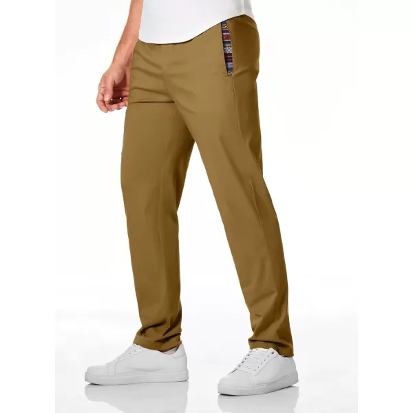 JMIERR Men's Casual Pants Cotton Twill Elastic Drawstring Waist Tapered Chino Pants with Pockets