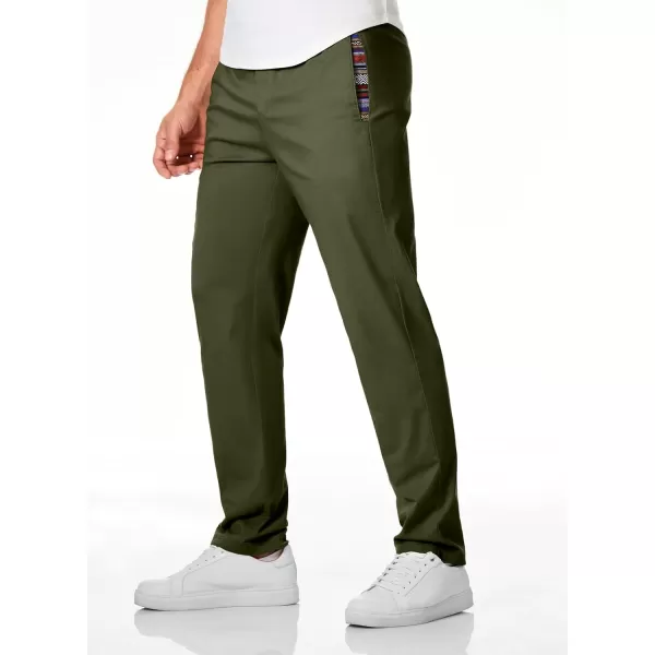 JMIERR Men's Casual Pants Cotton Twill Elastic Drawstring Waist Tapered Chino Pants with Pockets
