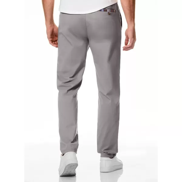 JMIERR Men's Casual Pants Cotton Twill Elastic Drawstring Waist Tapered Chino Pants with Pockets