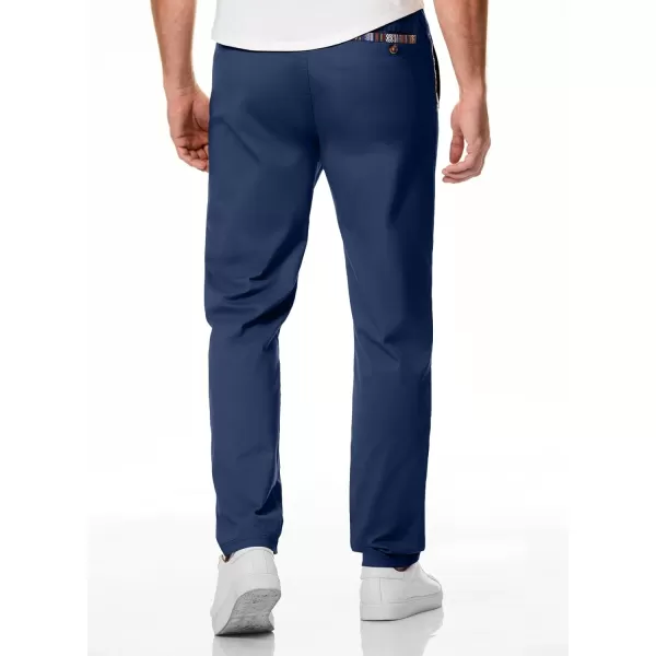 JMIERR Men's Casual Pants Cotton Twill Elastic Drawstring Waist Tapered Chino Pants with Pockets