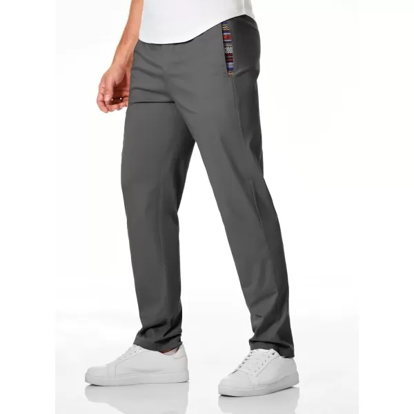 JMIERR Men's Casual Pants Cotton Twill Elastic Drawstring Waist Tapered Chino Pants with Pockets