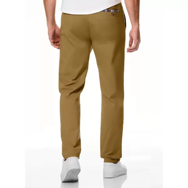 JMIERR Men's Casual Pants Cotton Twill Elastic Drawstring Waist Tapered Chino Pants with Pockets
