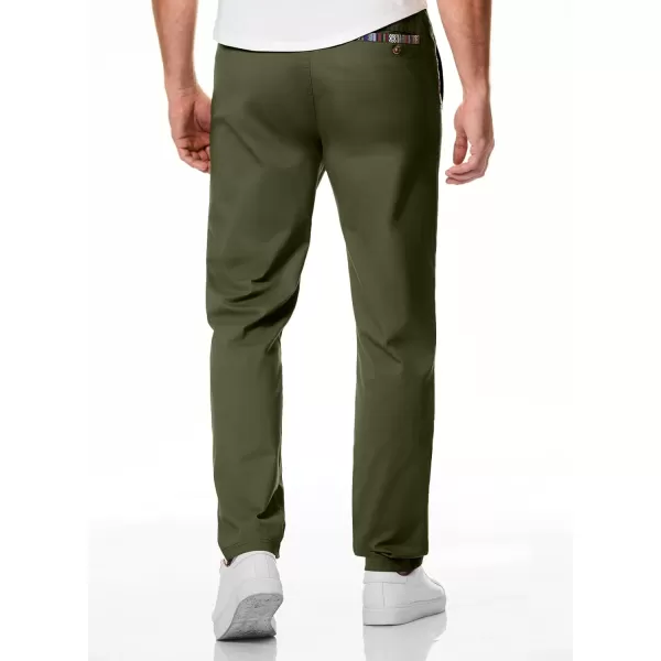 JMIERR Men's Casual Pants Cotton Twill Elastic Drawstring Waist Tapered Chino Pants with Pockets