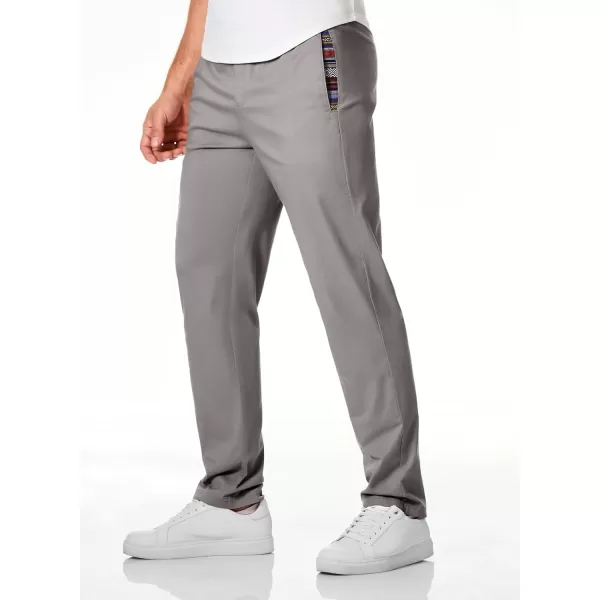 JMIERR Men's Casual Pants Cotton Twill Elastic Drawstring Waist Tapered Chino Pants with Pockets