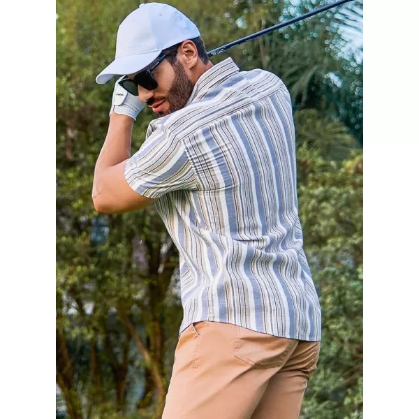 JMIERR Men's Casual Stylish Short Sleeve Button-Up Striped Dress Shirts Cotton Beach Shirt