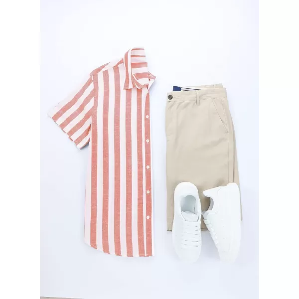 JMIERR Men's Casual Stylish Short Sleeve Button-Up Striped Dress Shirts Cotton Beach Shirt