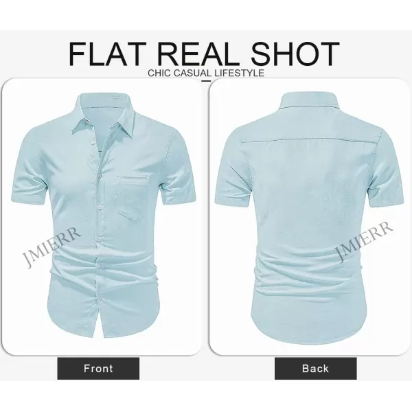 JMIERR Men's Casual Stylish Short Sleeve Button-Up Striped Dress Shirts Cotton Beach Shirt
