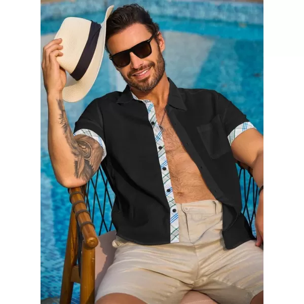 JMIERR Men's Casual Stylish Short Sleeve Button-Up Striped Dress Shirts Cotton Beach Shirt