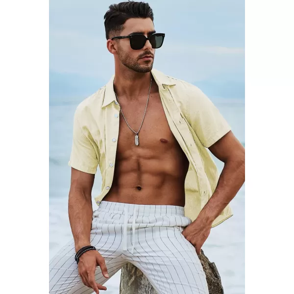 JMIERR Men's Casual Stylish Short Sleeve Button-Up Striped Dress Shirts Cotton Beach Shirt