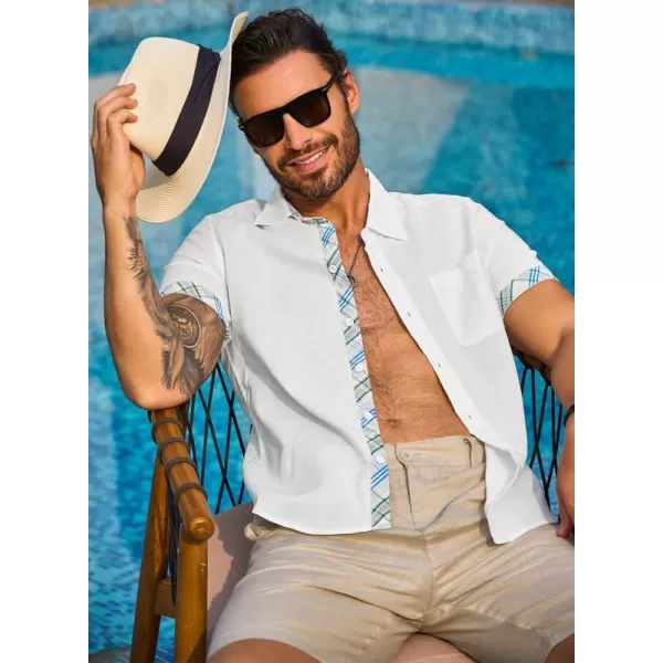 JMIERR Men's Casual Stylish Short Sleeve Button-Up Striped Dress Shirts Cotton Beach Shirt