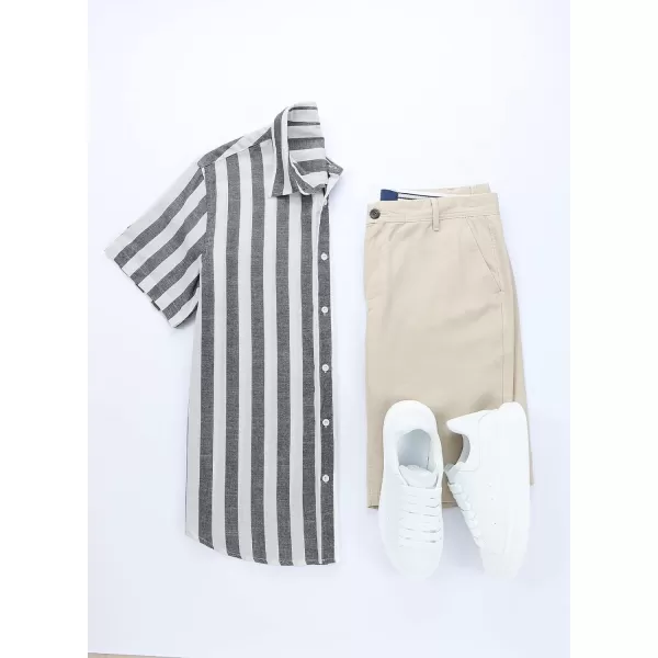JMIERR Men's Casual Stylish Short Sleeve Button-Up Striped Dress Shirts Cotton Beach Shirt