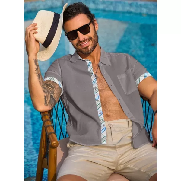 JMIERR Men's Casual Stylish Short Sleeve Button-Up Striped Dress Shirts Cotton Beach Shirt