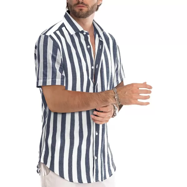 JMIERR Men's Casual Stylish Short Sleeve Button-Up Striped Dress Shirts Cotton Beach Shirt