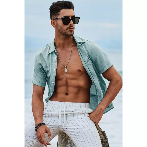 JMIERR Men's Casual Stylish Short Sleeve Button-Up Striped Dress Shirts Cotton Beach Shirt