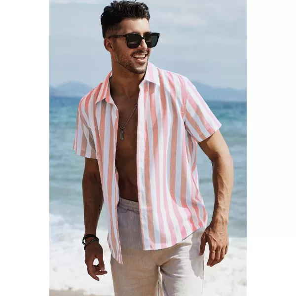 JMIERR Men's Casual Stylish Short Sleeve Button-Up Striped Dress Shirts Cotton Beach Shirt