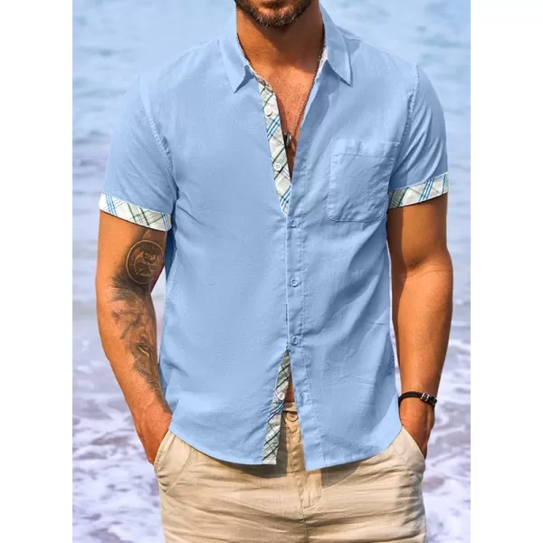 JMIERR Men's Casual Stylish Short Sleeve Button-Up Striped Dress Shirts Cotton Beach Shirt