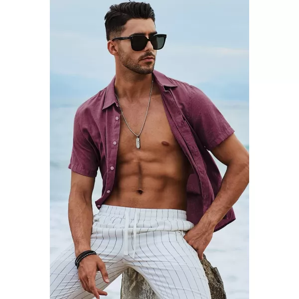 JMIERR Men's Casual Stylish Short Sleeve Button-Up Striped Dress Shirts Cotton Beach Shirt