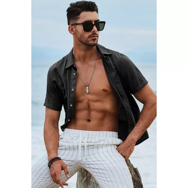 JMIERR Men's Casual Stylish Short Sleeve Button-Up Striped Dress Shirts Cotton Beach Shirt
