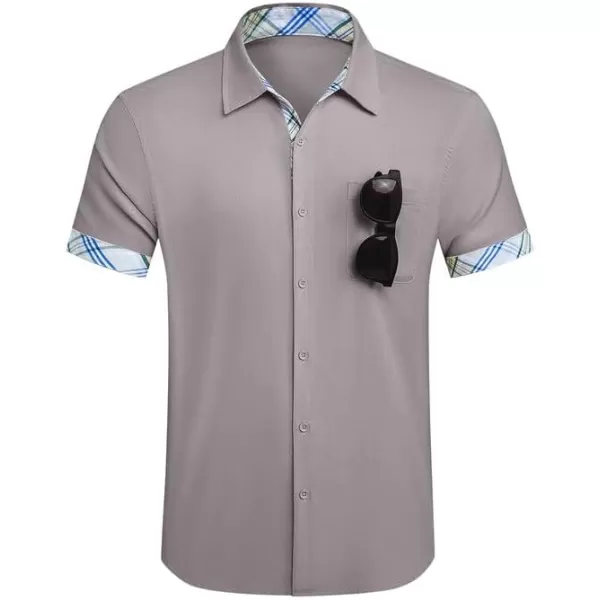 JMIERR Men's Casual Stylish Short Sleeve Button-Up Striped Dress Shirts Cotton Beach Shirt