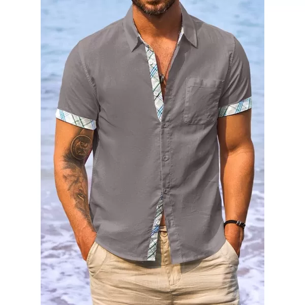 JMIERR Men's Casual Stylish Short Sleeve Button-Up Striped Dress Shirts Cotton Beach Shirt