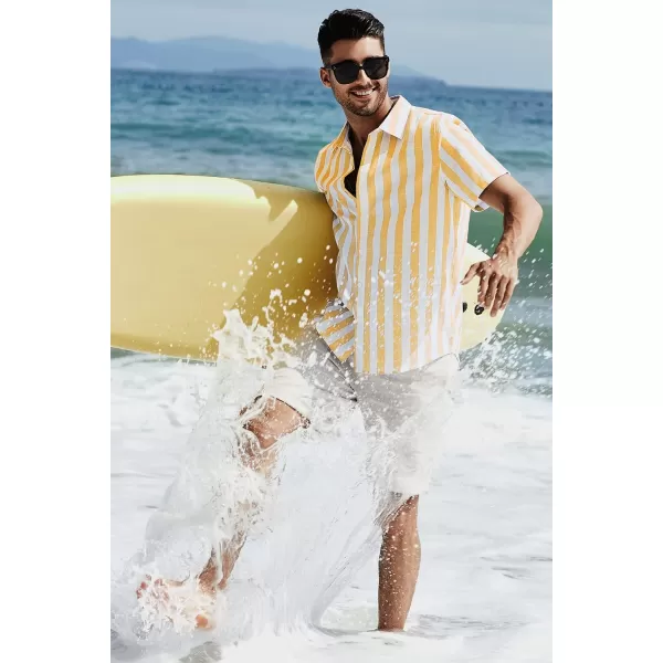 JMIERR Men's Casual Stylish Short Sleeve Button-Up Striped Dress Shirts Cotton Beach Shirt