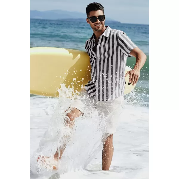 JMIERR Men's Casual Stylish Short Sleeve Button-Up Striped Dress Shirts Cotton Beach Shirt