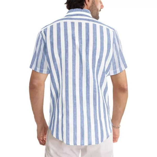 JMIERR Men's Casual Stylish Short Sleeve Button-Up Striped Dress Shirts Cotton Beach Shirt