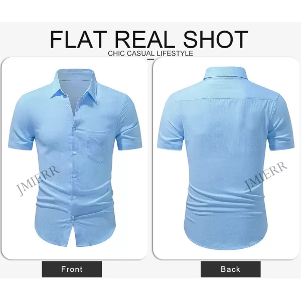 JMIERR Men's Casual Stylish Short Sleeve Button-Up Striped Dress Shirts Cotton Beach Shirt