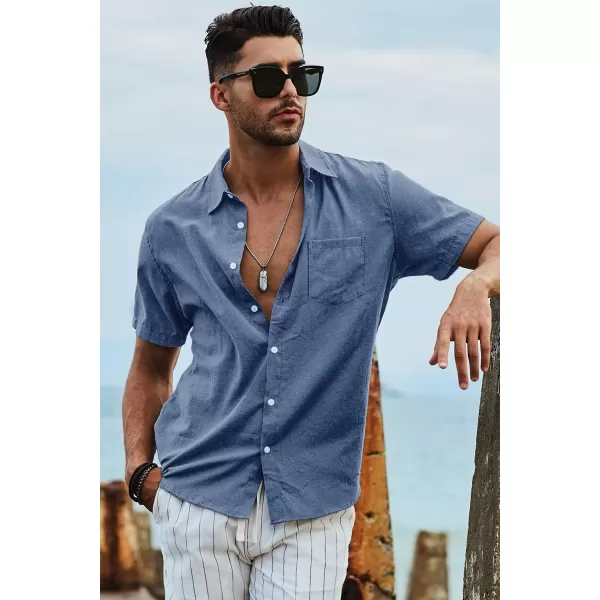 JMIERR Men's Casual Stylish Short Sleeve Button-Up Striped Dress Shirts Cotton Beach Shirt