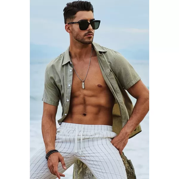 JMIERR Men's Casual Stylish Short Sleeve Button-Up Striped Dress Shirts Cotton Beach Shirt