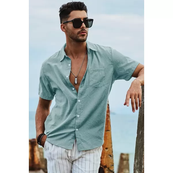 JMIERR Men's Casual Stylish Short Sleeve Button-Up Striped Dress Shirts Cotton Beach Shirt
