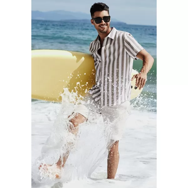 JMIERR Men's Casual Stylish Short Sleeve Button-Up Striped Dress Shirts Cotton Beach Shirt