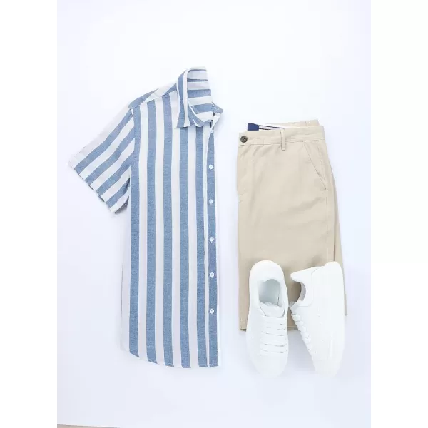 JMIERR Men's Casual Stylish Short Sleeve Button-Up Striped Dress Shirts Cotton Beach Shirt