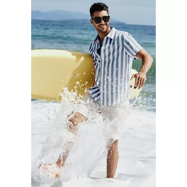 JMIERR Men's Casual Stylish Short Sleeve Button-Up Striped Dress Shirts Cotton Beach Shirt