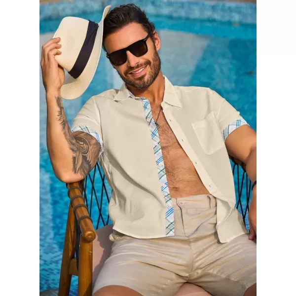 JMIERR Men's Casual Stylish Short Sleeve Button-Up Striped Dress Shirts Cotton Beach Shirt