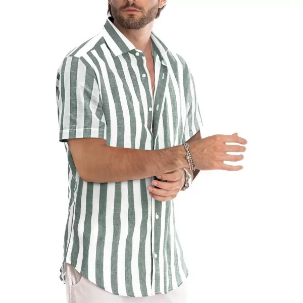 JMIERR Men's Casual Stylish Short Sleeve Button-Up Striped Dress Shirts Cotton Beach Shirt