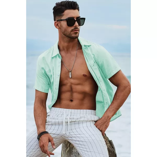 JMIERR Men's Casual Stylish Short Sleeve Button-Up Striped Dress Shirts Cotton Beach Shirt