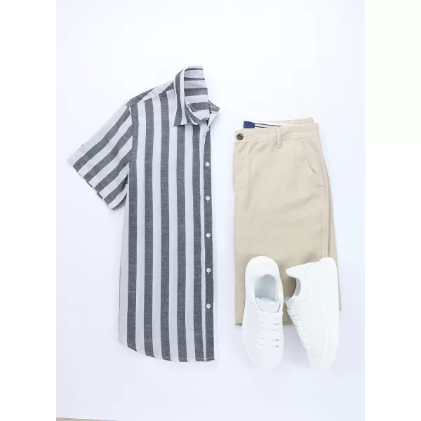 JMIERR Men's Casual Stylish Short Sleeve Button-Up Striped Dress Shirts Cotton Beach Shirt