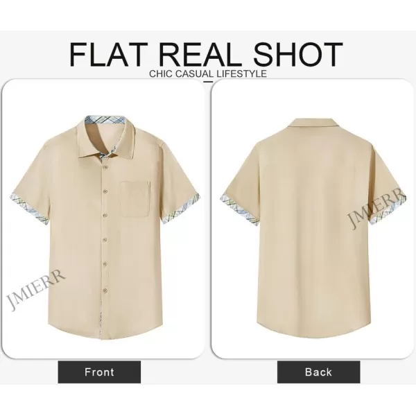 JMIERR Men's Casual Stylish Short Sleeve Button-Up Striped Dress Shirts Cotton Beach Shirt