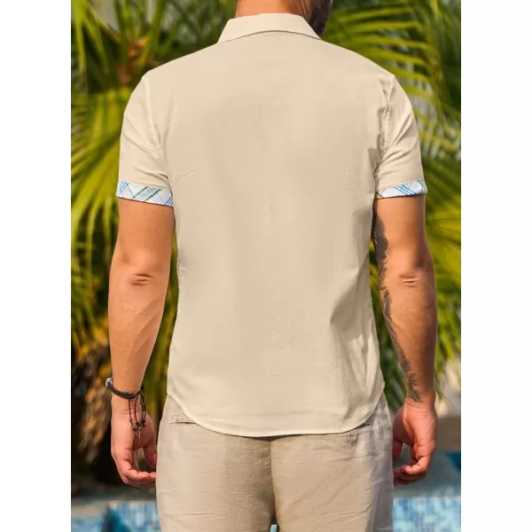 JMIERR Men's Casual Stylish Short Sleeve Button-Up Striped Dress Shirts Cotton Beach Shirt