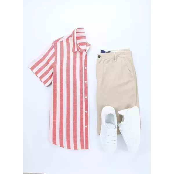 JMIERR Men's Casual Stylish Short Sleeve Button-Up Striped Dress Shirts Cotton Beach Shirt